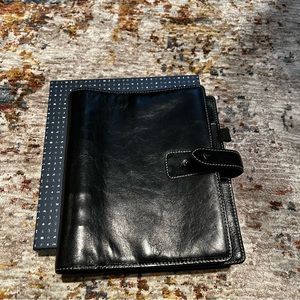 EUC FiloFAX Malden Genuine Leather Black A5 Binder Planner Organizer